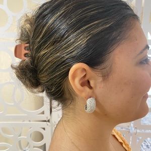 RHODIUM OVER STERLING SILVER PAVE CZ EARRINGS